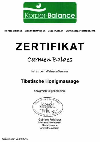 Zertifikat - Tibetische Honigmassage